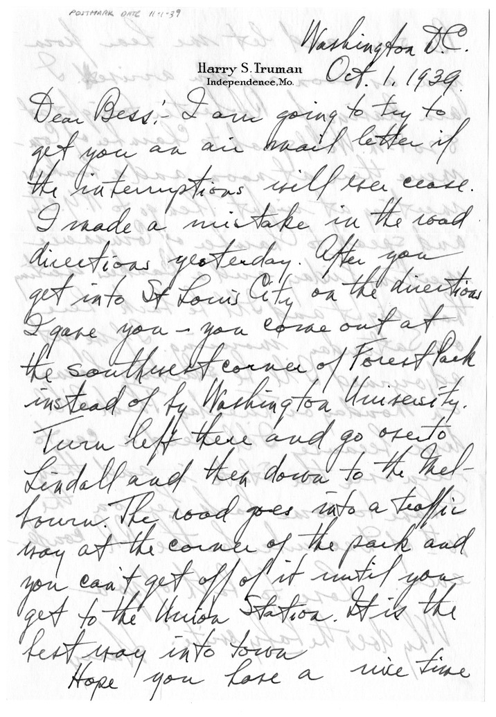 Letter from Harry S. Truman to Bess W. Truman