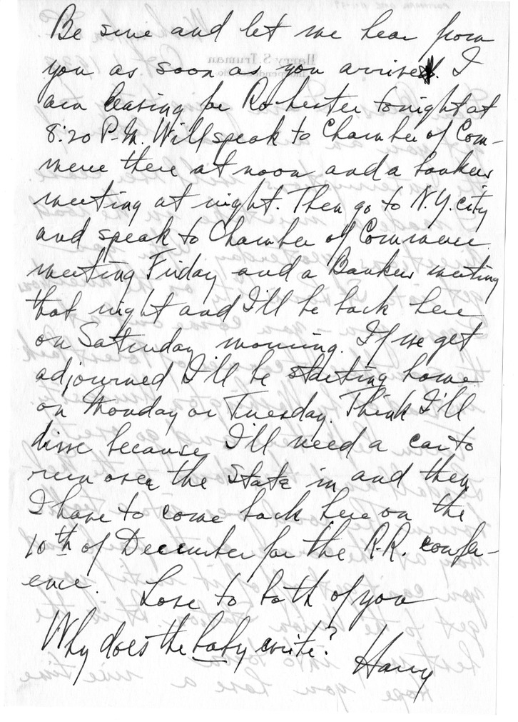 Letter from Harry S. Truman to Bess W. Truman