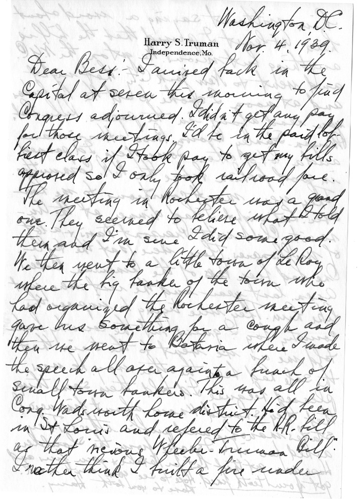 Letter from Harry S. Truman to Bess W. Truman