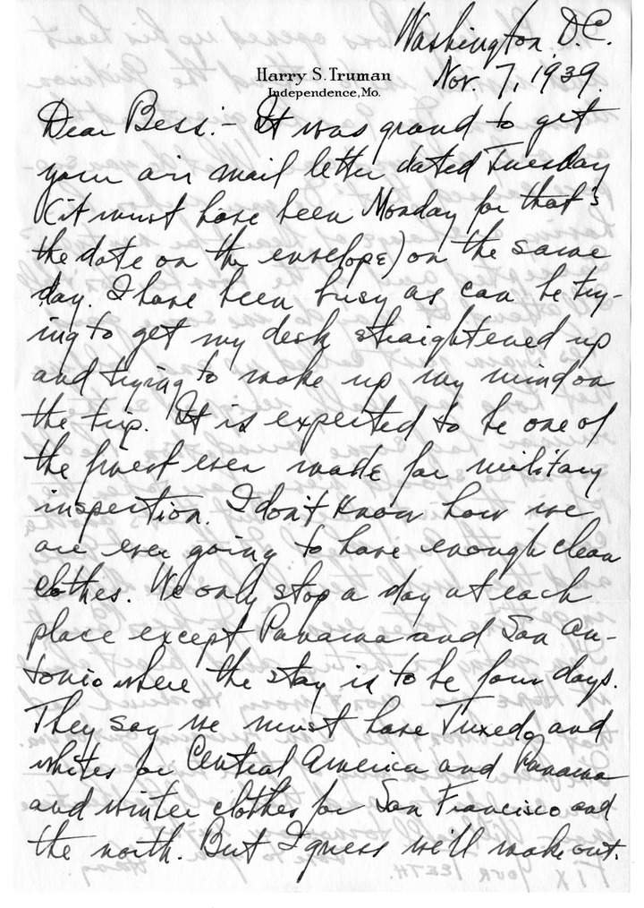 Letter from Harry S. Truman to Bess W. Truman