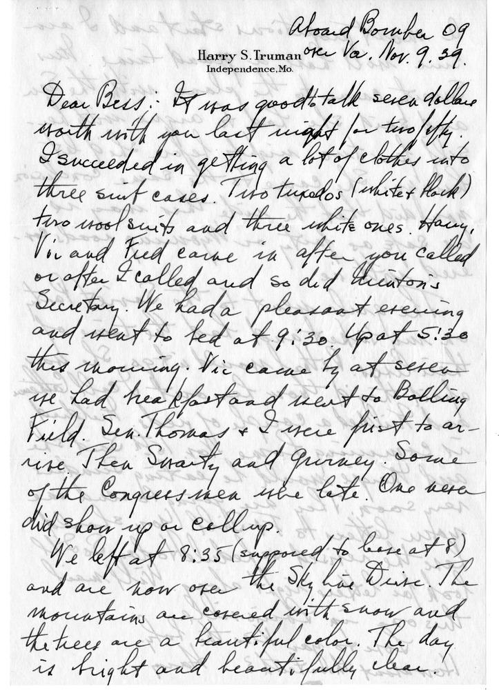 Letter from Harry S. Truman to Bess W. Truman