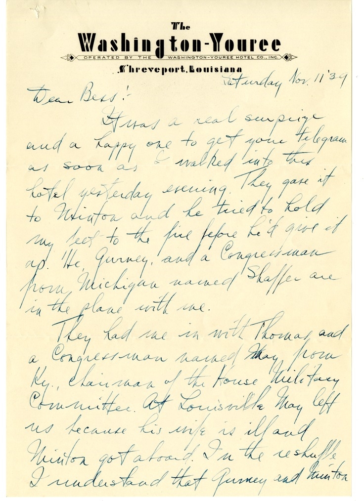 Letter from Harry S. Truman to Bess W. Truman