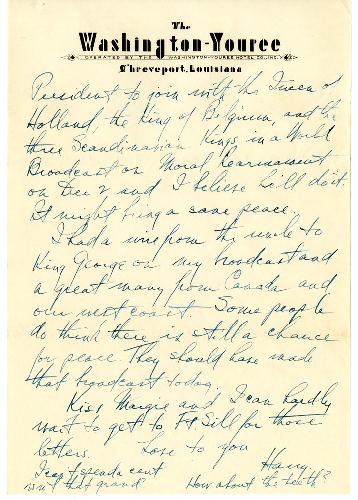 Letter from Harry S. Truman to Bess W. Truman