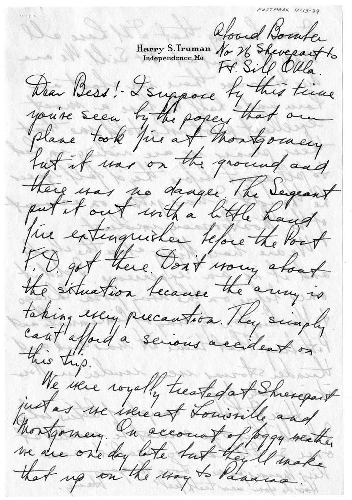 Letter from Harry S. Truman to Bess W. Truman