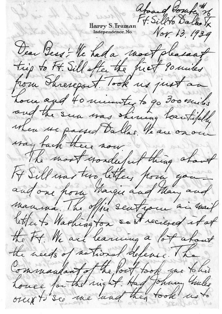 Letter from Harry S. Truman to Bess W. Truman