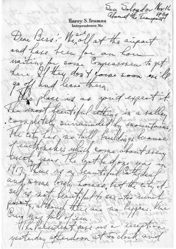 Letter from Harry S. Truman to Bess W. Truman