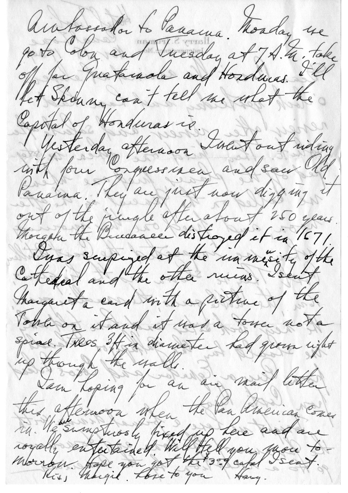 Letter from Harry S. Truman to Bess W. Truman