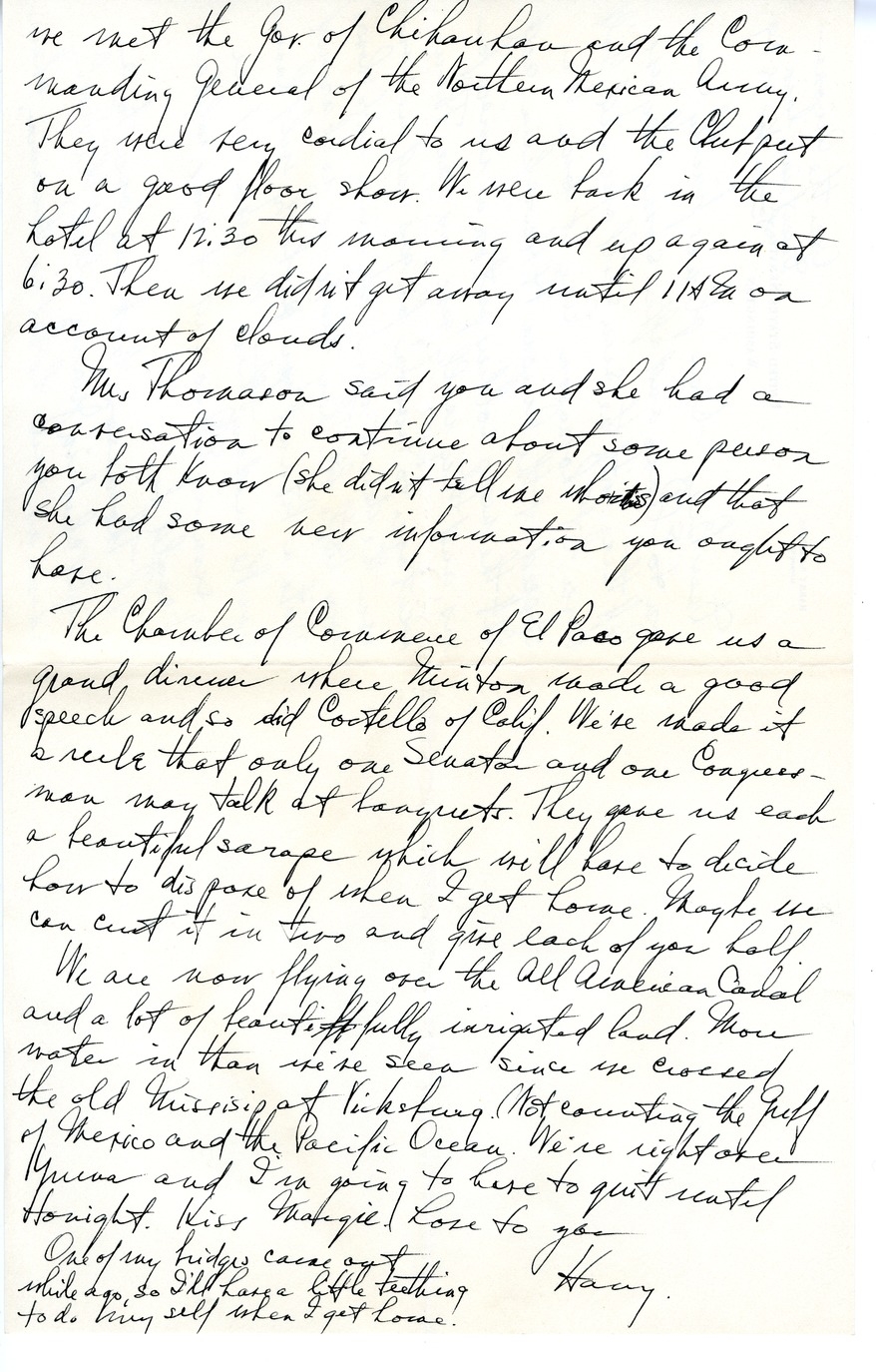 Letter from Harry S. Truman to Bess W. Truman