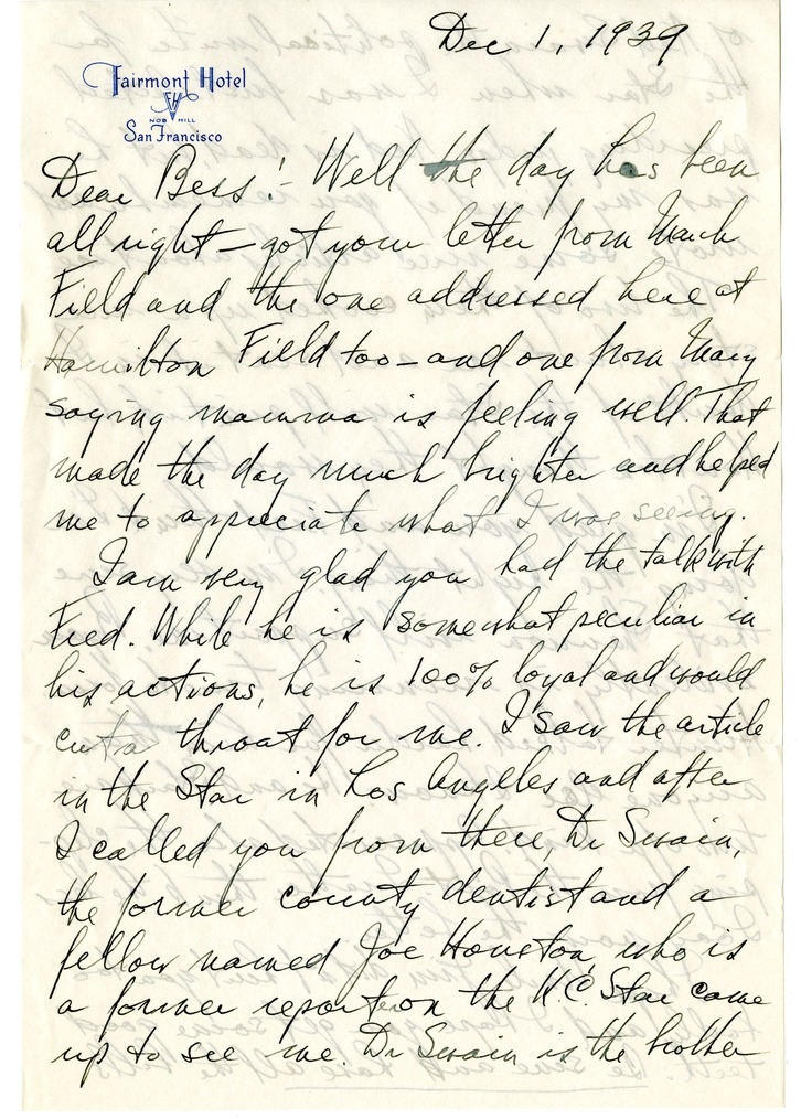Letter from Harry S. Truman to Bess W. Truman