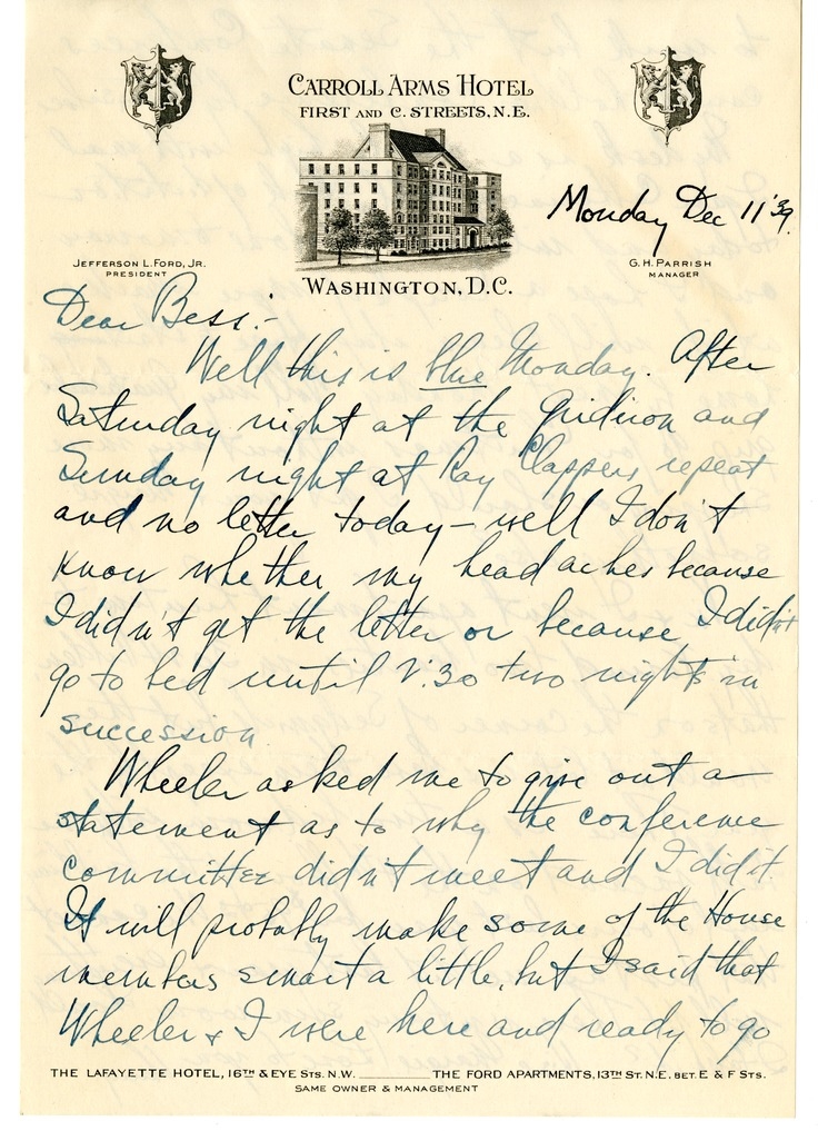 Letter from Harry S. Truman to Bess W. Truman