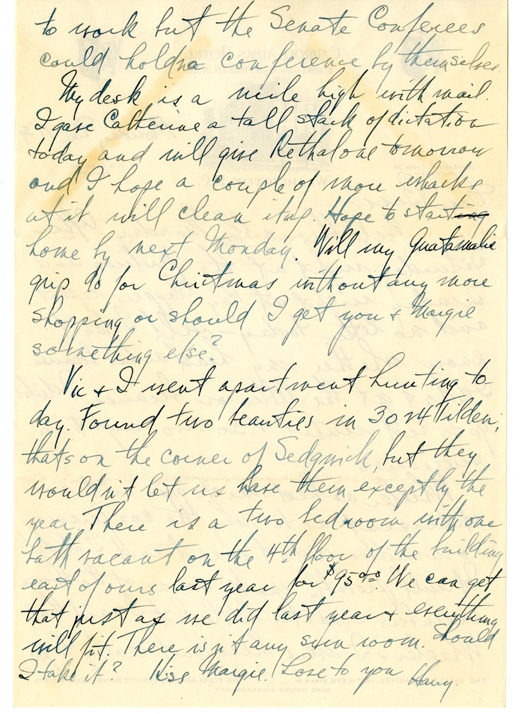 Letter from Harry S. Truman to Bess W. Truman