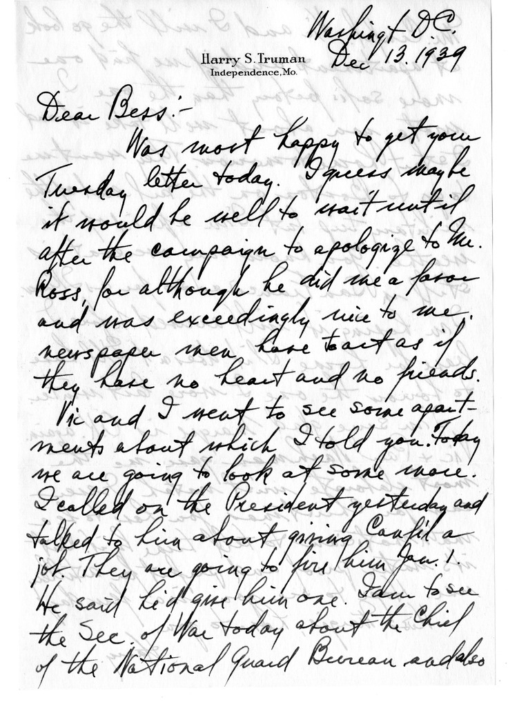 Letter from Harry S. Truman to Bess W. Truman