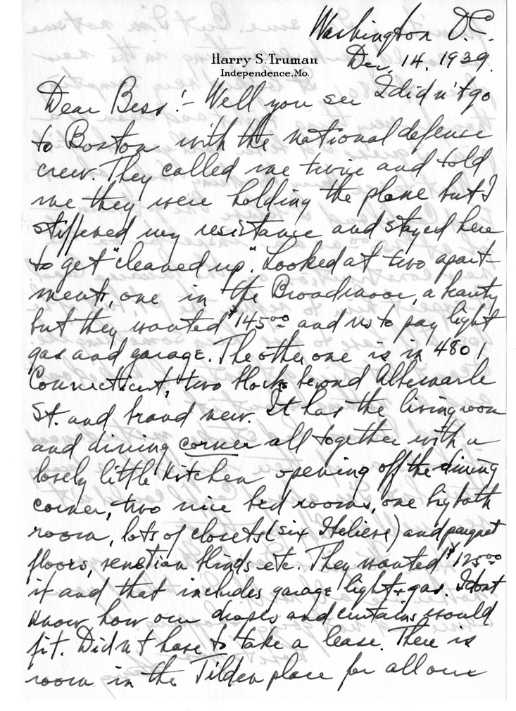 Letter from Harry S. Truman to Bess W. Truman