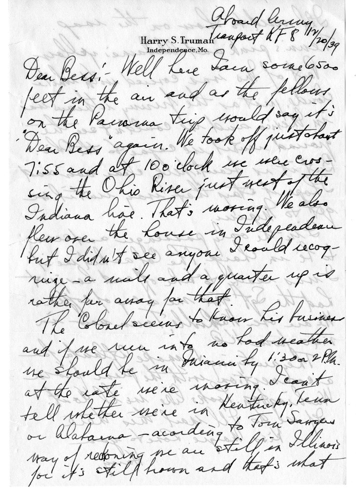 Letter from Harry S. Truman to Bess W. Truman