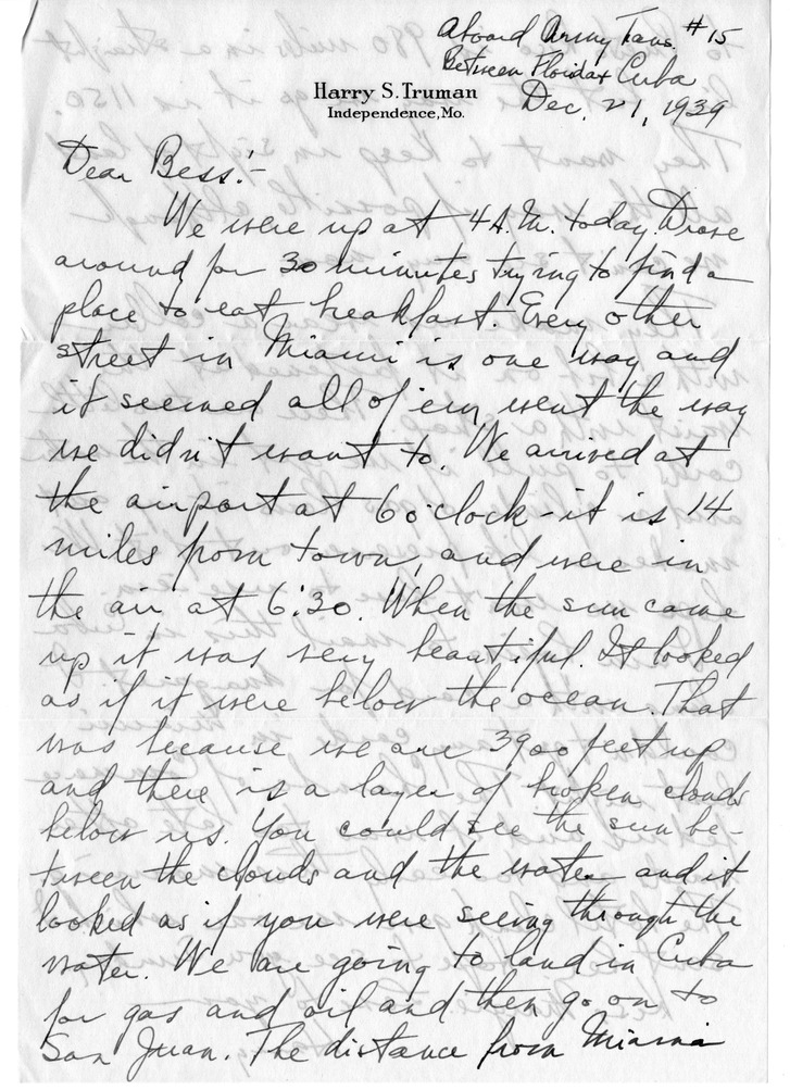 Letter from Harry S. Truman to Bess W. Truman