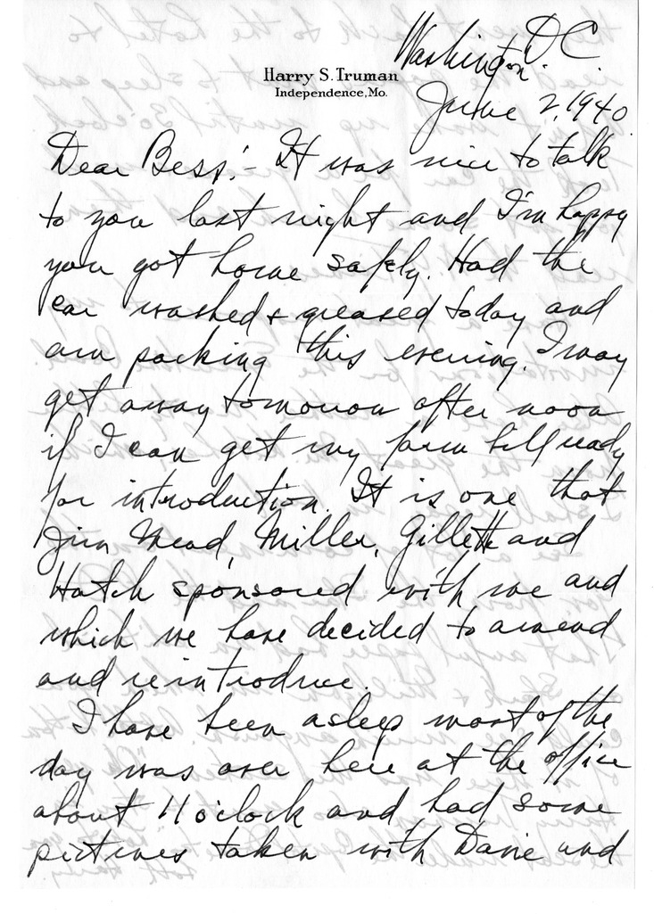 Letter from Harry S. Truman to Bess W. Truman