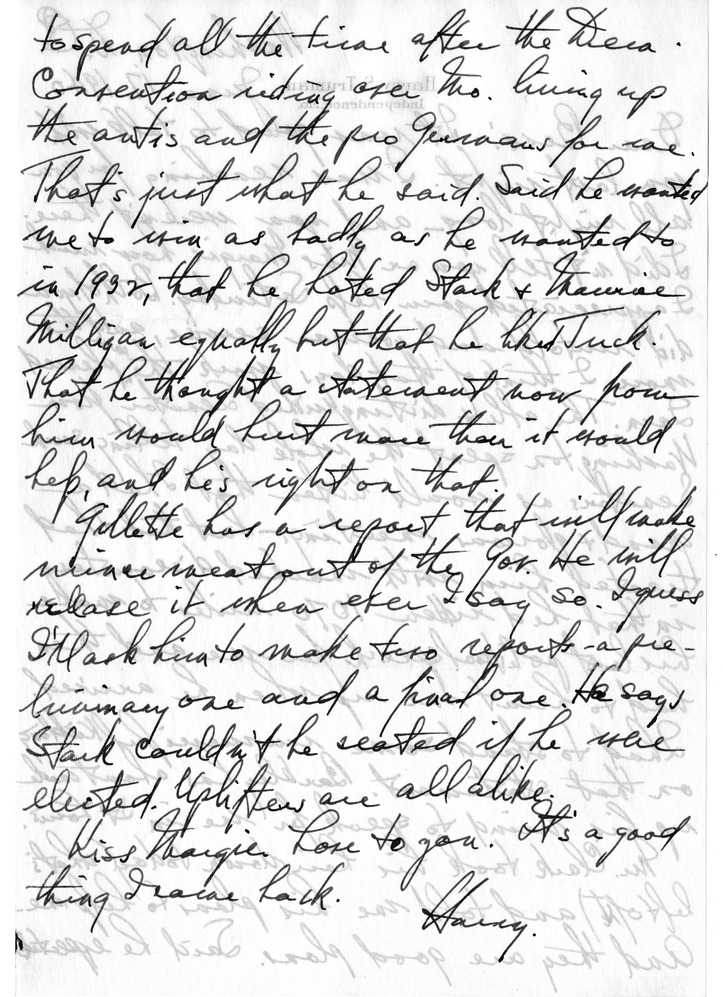 Letter from Harry S. Truman to Bess W. Truman