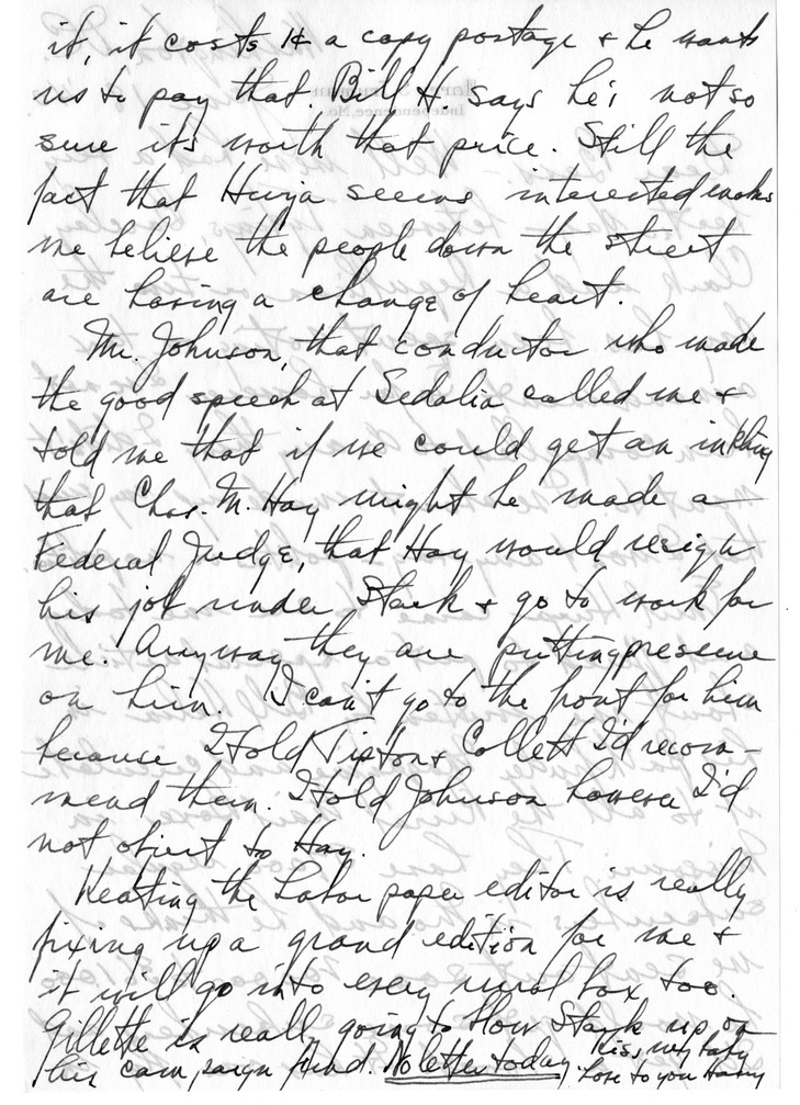 Letter from Harry S. Truman to Bess W. Truman