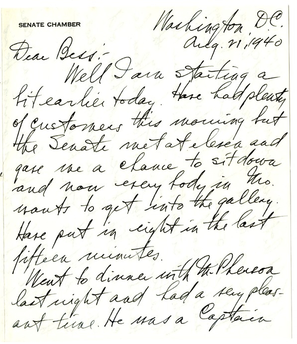 Letter from Harry S. Truman to Bess W. Truman