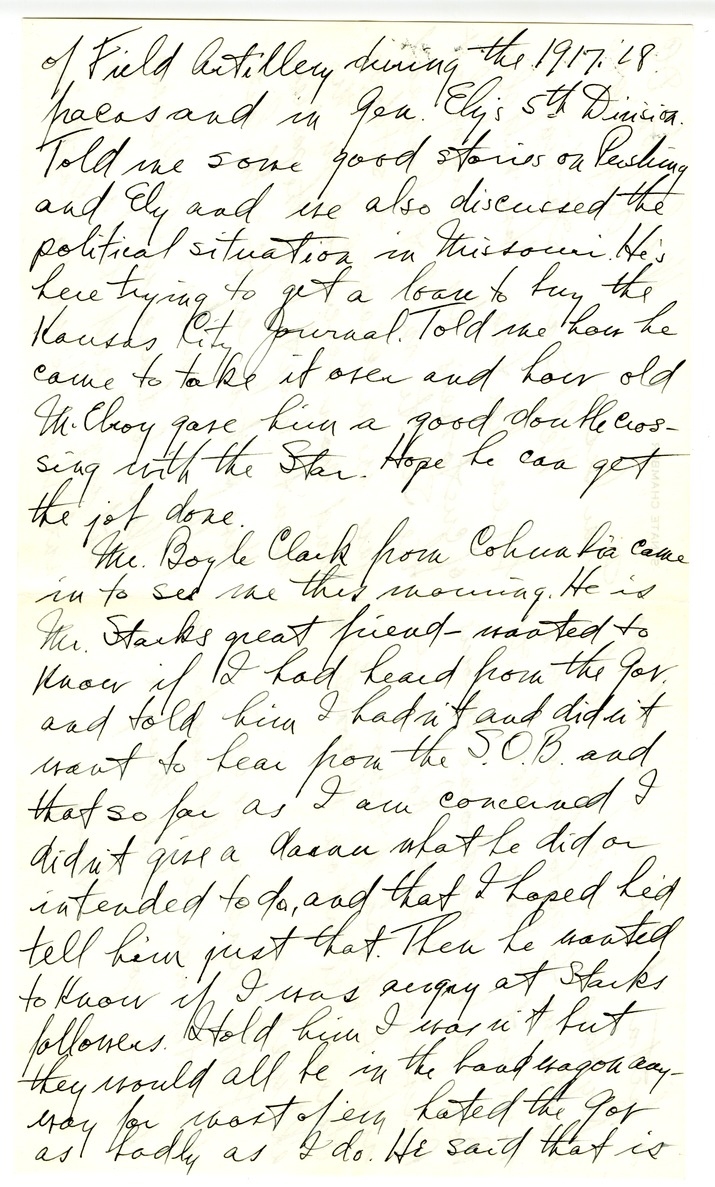 Letter from Harry S. Truman to Bess W. Truman