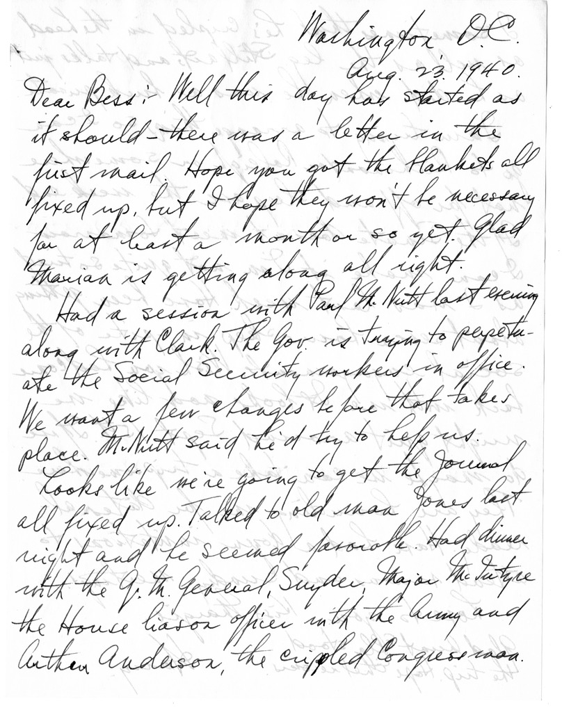 Letter from Harry S. Truman to Bess W. Truman