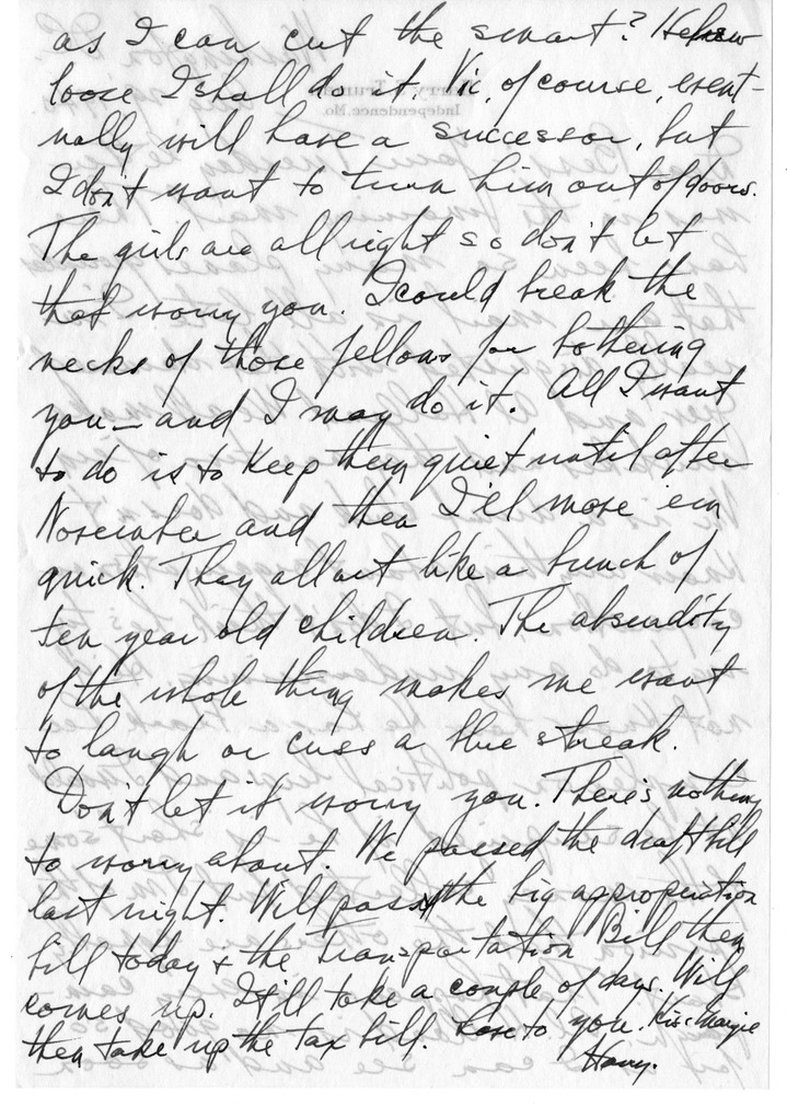 Letter from Harry S. Truman to Bess W. Truman