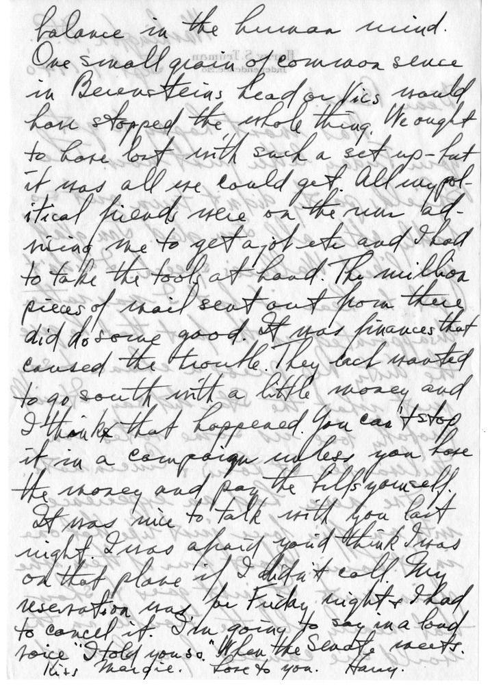 Letter from Harry S. Truman to Bess W. Truman