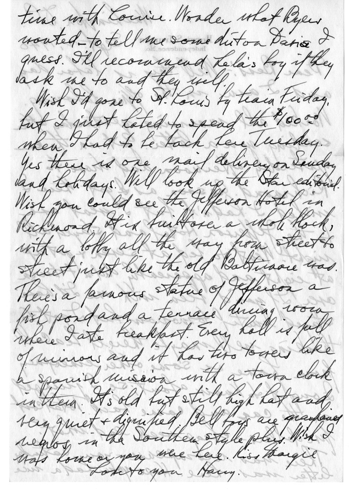 Letter from Harry S. Truman to Bess W. Truman