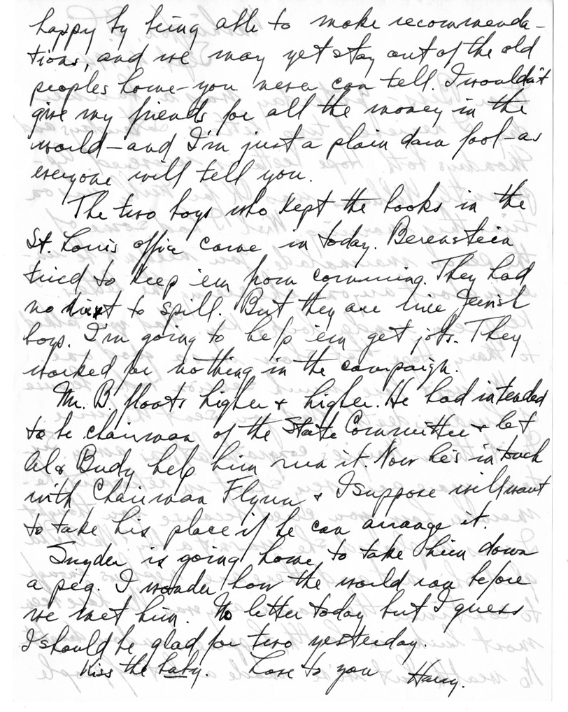 Letter from Harry S. Truman to Bess W. Truman