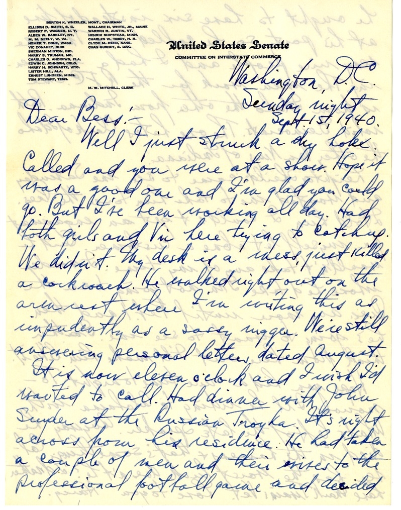Letter from Harry S. Truman to Bess W. Truman