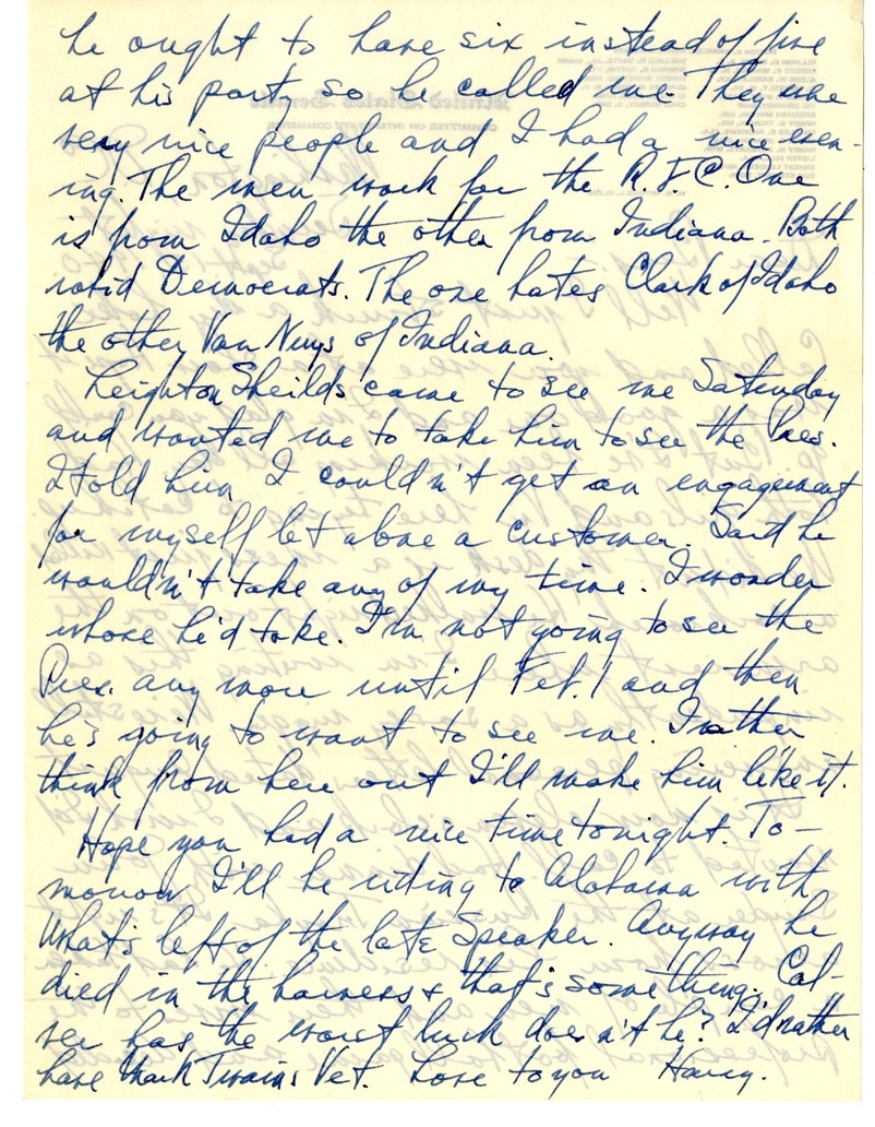 Letter from Harry S. Truman to Bess W. Truman
