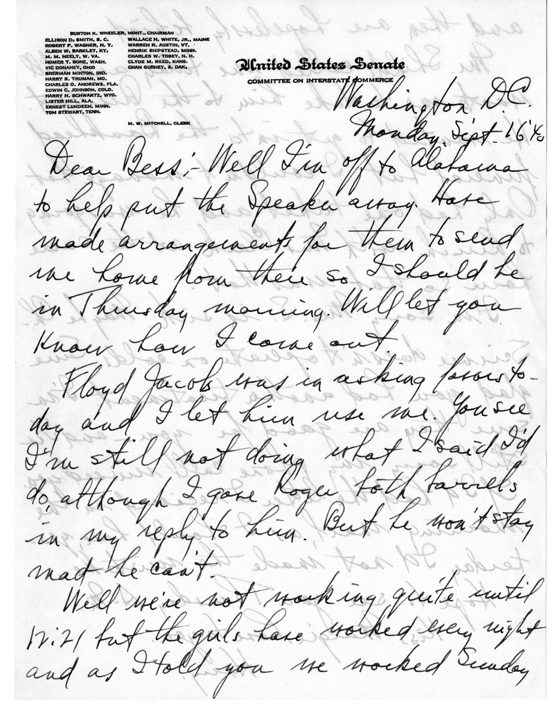 Letter from Harry S. Truman to Bess W. Truman