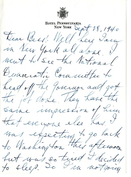 Letter from Harry S. Truman to Bess W. Truman