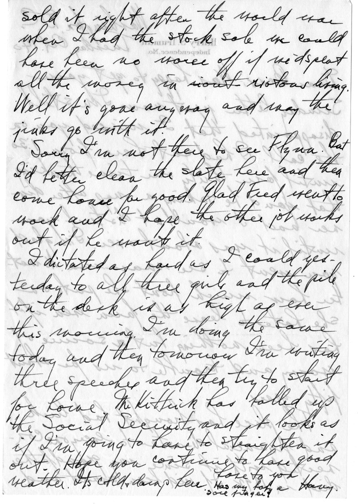Letter from Harry S. Truman to Bess W. Truman