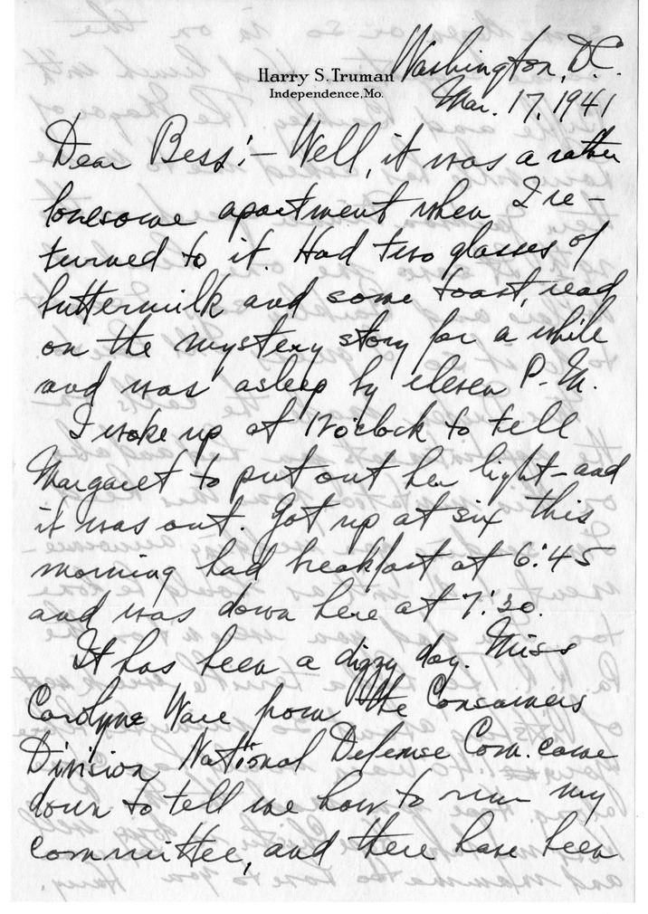 Letter from Harry S. Truman to Bess W. Truman