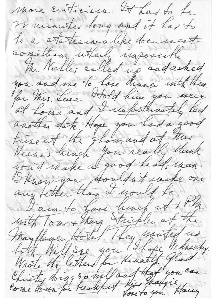 Letter from Harry S. Truman to Bess W. Truman