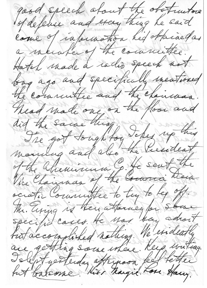 Letter from Harry S. Truman to Bess W. Truman