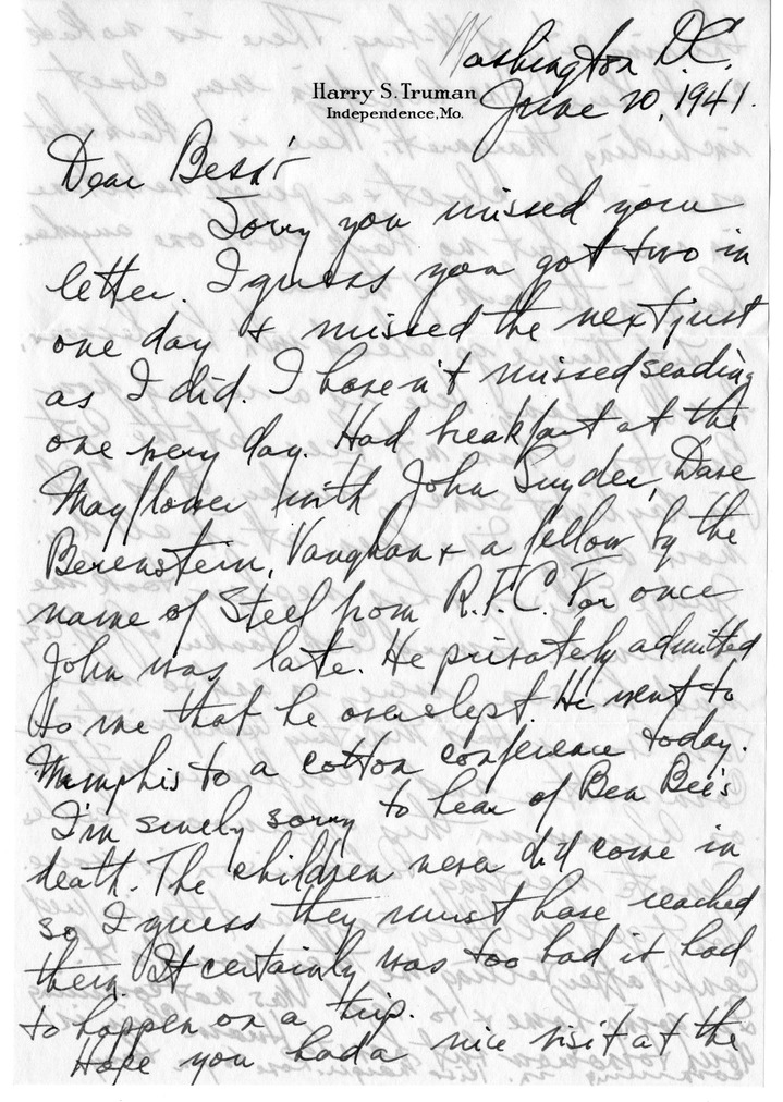 Letter from Harry S. Truman to Bess W. Truman