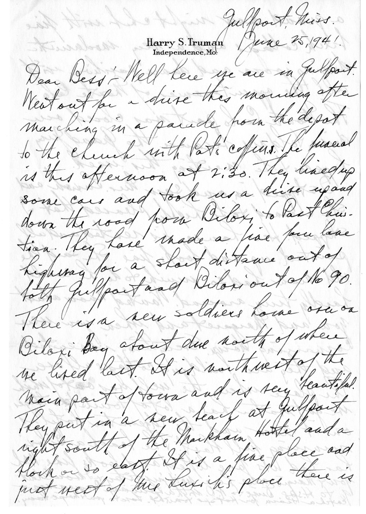 Letter from Harry S. Truman to Bess W. Truman