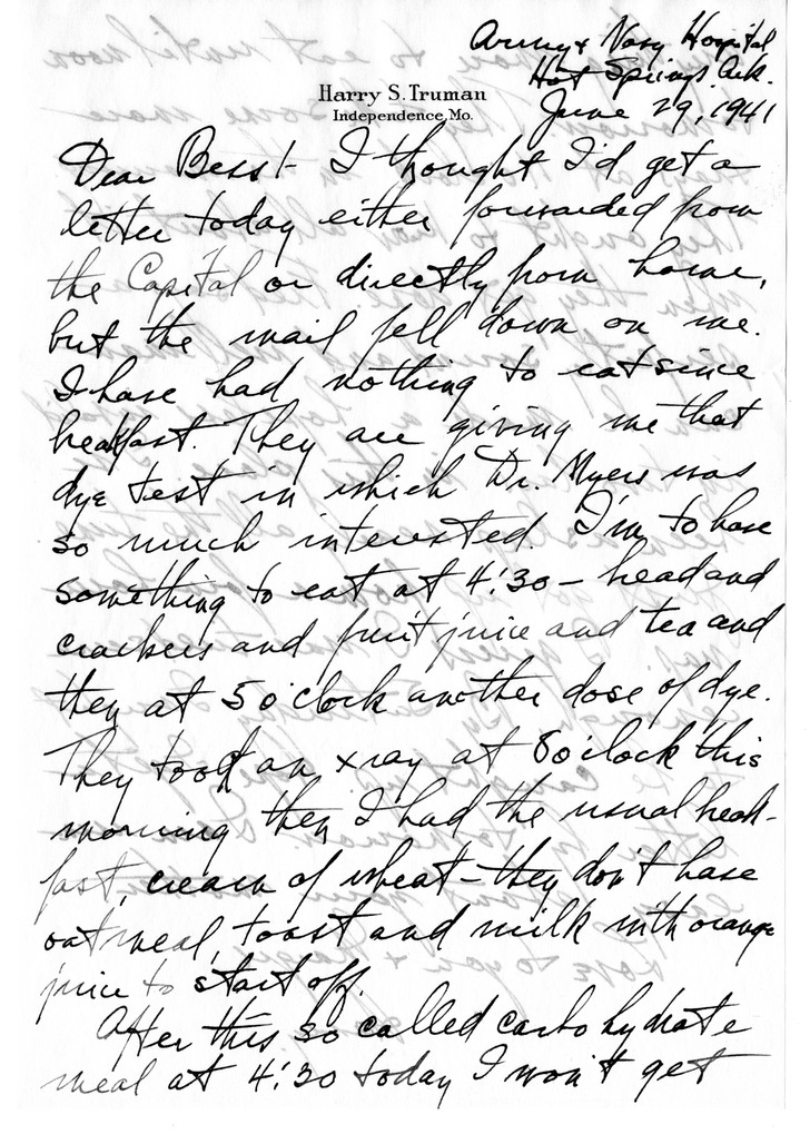 Letter from Harry S. Truman to Bess W. Truman