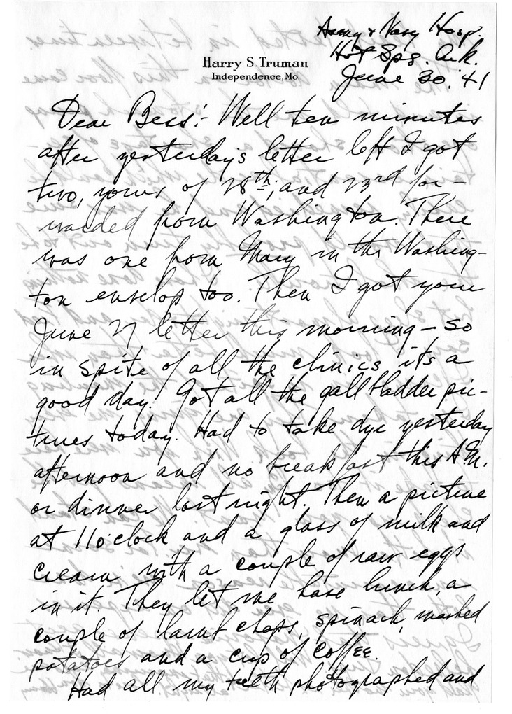 Letter from Harry S. Truman to Bess W. Truman