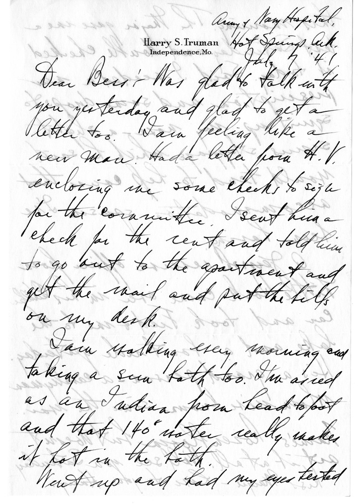Letter from Harry S. Truman to Bess W. Truman
