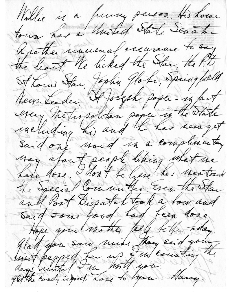 Letter from Harry S. Truman to Bess W. Truman