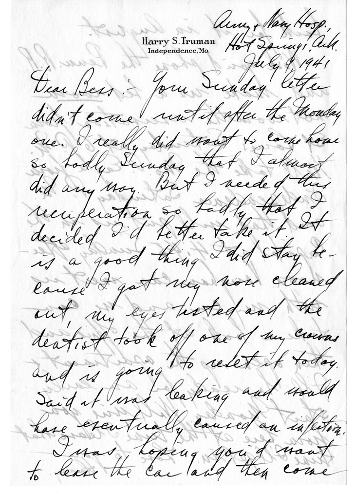 Letter from Harry S. Truman to Bess W. Truman