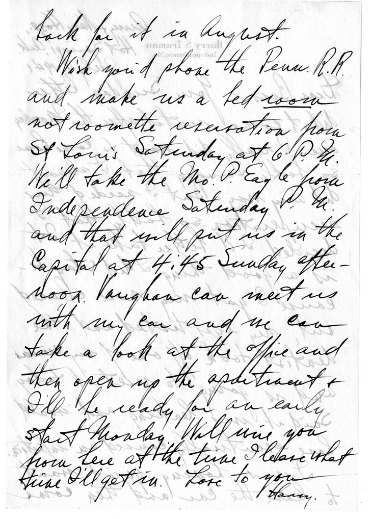 Letter from Harry S. Truman to Bess W. Truman