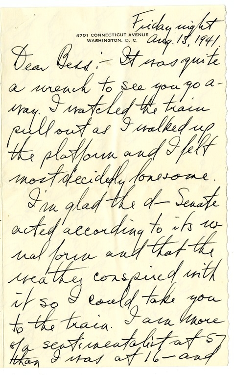 Letter from Harry S. Truman to Bess W. Truman