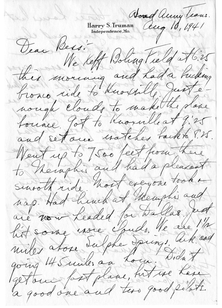 Letter from Harry S. Truman to Bess W. Truman