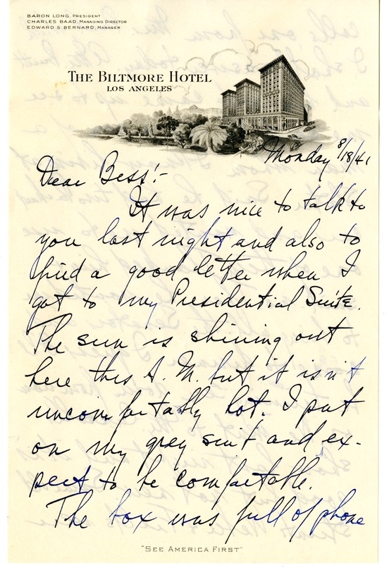 Letter from Harry S. Truman to Bess W. Truman