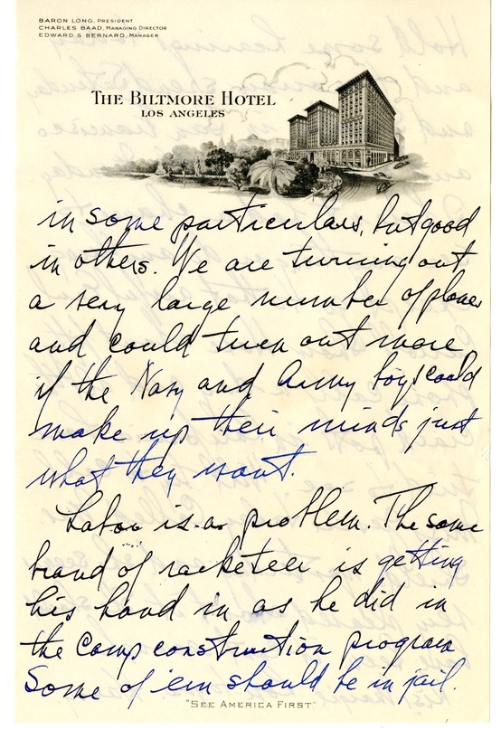 Letter from Harry S. Truman to Bess W. Truman