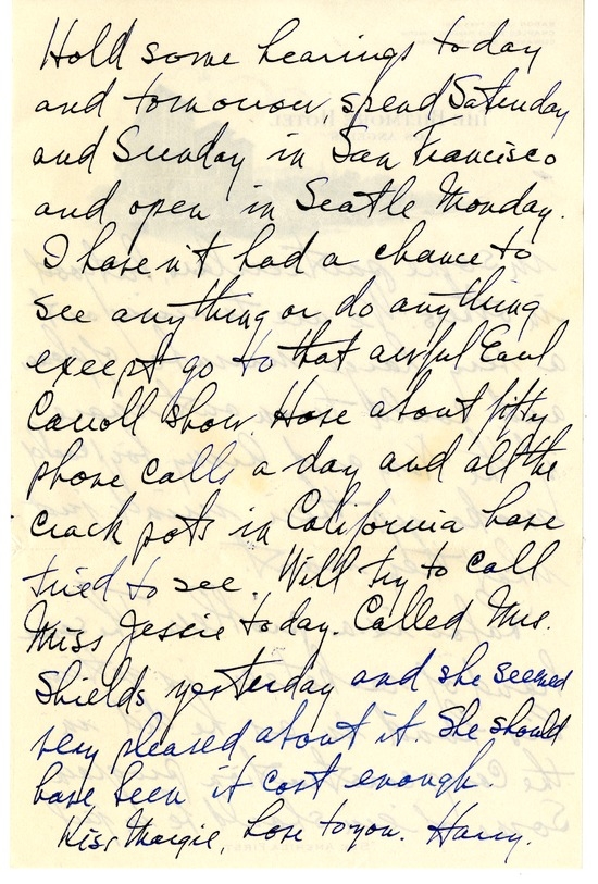 Letter from Harry S. Truman to Bess W. Truman